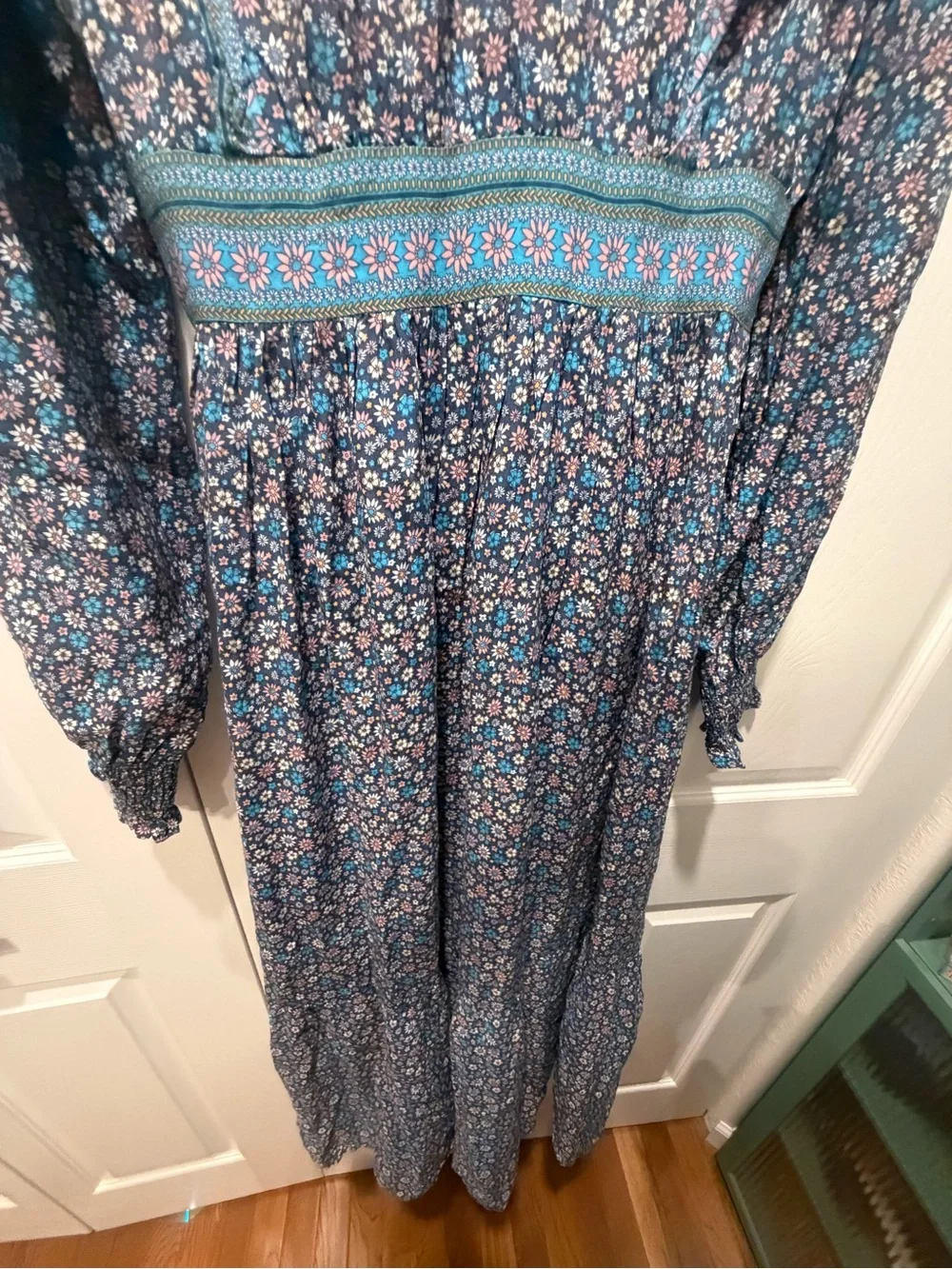 In Loom Navy Maxi Dress with Pink & Orange Floral Yoke - Picture 3 of 8